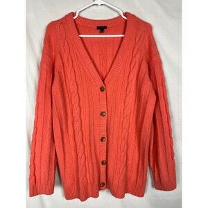 Talbots Coral Wool Blend V Neck Fisherman Style Button Up Cardigan